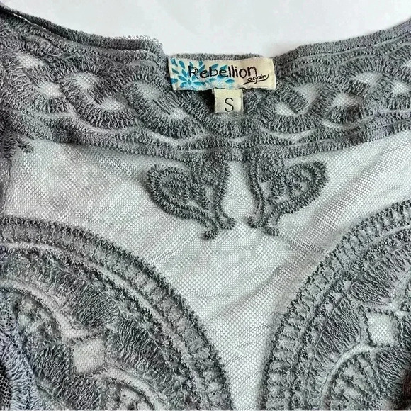 Lace kimono cardigan front tie embroidered designs tulle gray - Picture 3 of 5